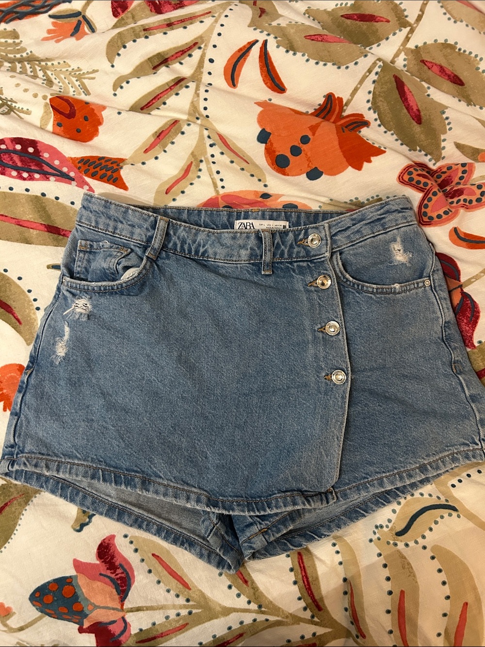 ZARA Light Blue Denim Button Wrap Women's Skort